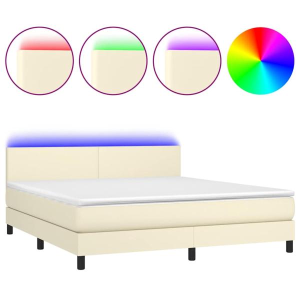 Boxspringbett mit Matratze & LED Creme 180x200 cm Kunstleder