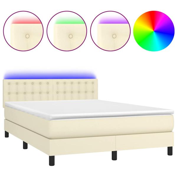 Boxspringbett mit Matratze & LED Creme 140x190 cm Kunstleder