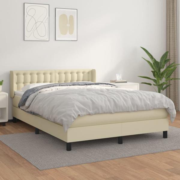ARDEBO.de - Boxspringbett mit Matratze Creme 140x190 cm Kunstleder