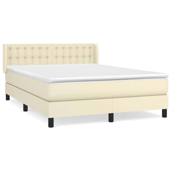 Boxspringbett mit Matratze Creme 140x190 cm Kunstleder
