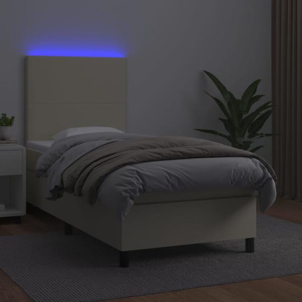Boxspringbett mit Matratze & LED Creme 90x190 cm Kunstleder