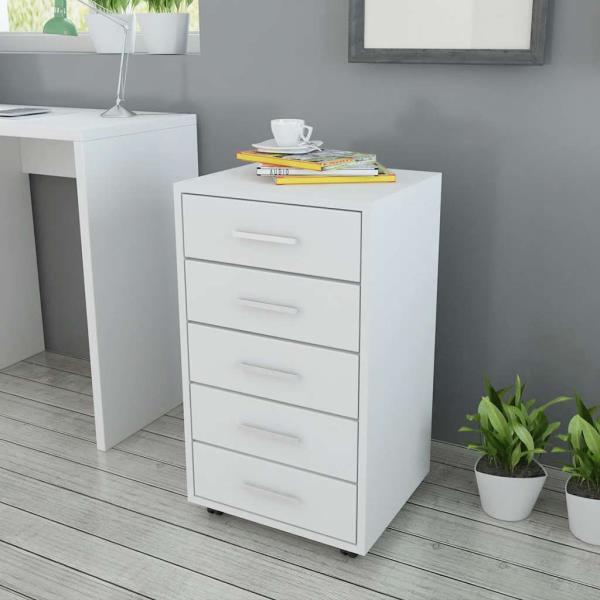 ARDEBO.de - B?roschubladenschrank auf Rollen 5 Schubladen Wei?