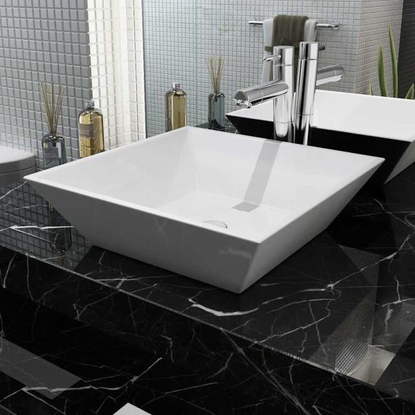 ARDEBO.de - Waschbecken Quadratisch Keramik Wei? 41,5 x 41,5 x 12 cm