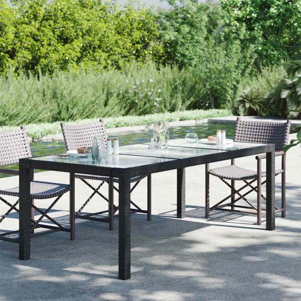 ARDEBO.de - Gartentisch Schwarz 190x90x75 cm Gehärtetes Glas Poly Rattan