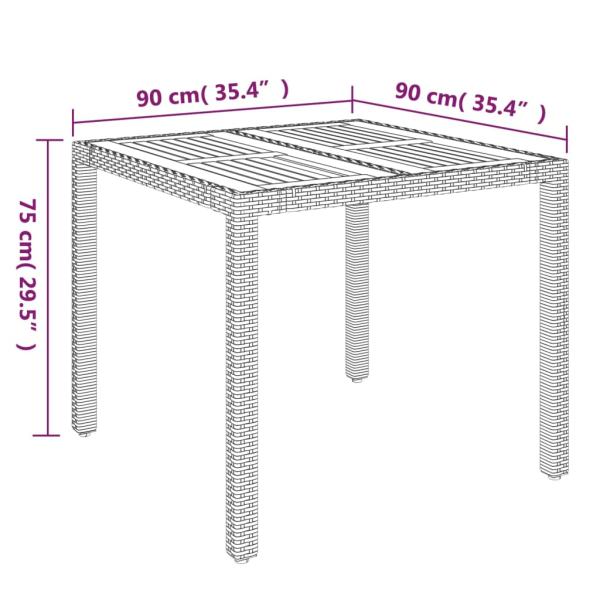 Gartentisch mit Holzplatte Schwarz 90x90x75 cm Poly Rattan