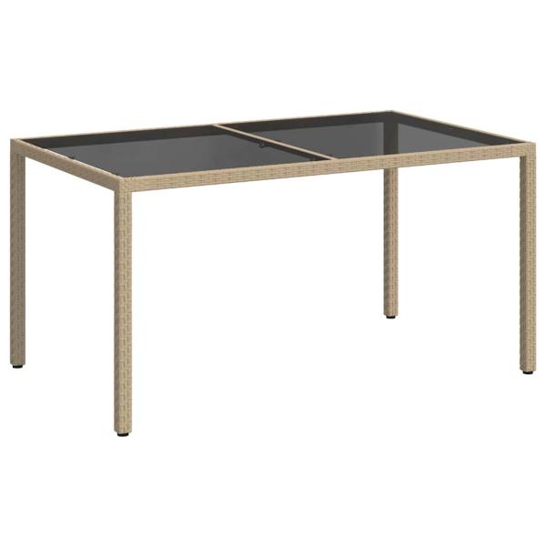 Gartentisch 150x90x75 cm Gehärtetes Glas Poly Rattan Beige