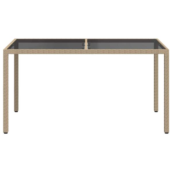 Gartentisch 150x90x75 cm Gehärtetes Glas Poly Rattan Beige
