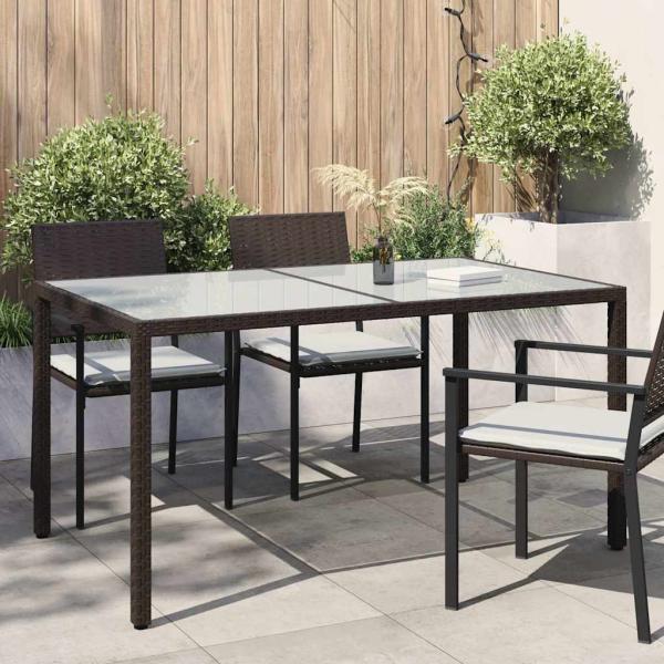 ARDEBO.de - Gartentisch 150x90x75 cm Gehärtetes Glas Poly Rattan Braun