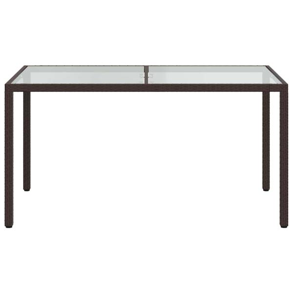 Gartentisch 150x90x75 cm Gehärtetes Glas Poly Rattan Braun