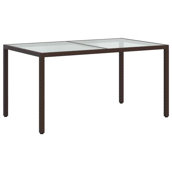 Gartentisch 150x90x75 cm Gehärtetes Glas Poly Rattan Braun