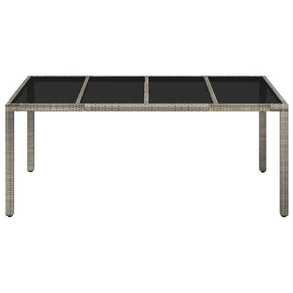 Gartentisch mit Glasplatte Grau 190x90x75 cm Poly Rattan