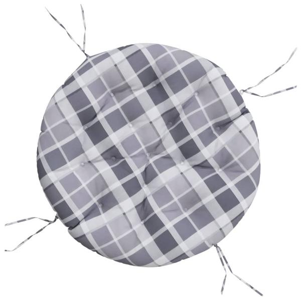 Kissen Rund Grau Karomuster Ø 100x11 cm Oxford-Gewebe