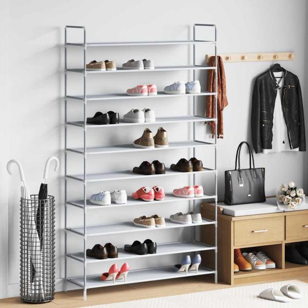 ARDEBO.de - Schuhregal mit 10 Ablagen Metall und Vliesstoff Silbern