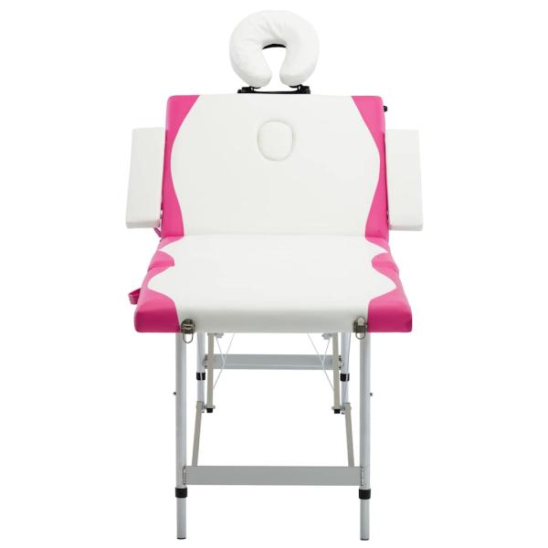 Massageliege Klappbar 4-Zonen Aluminiumgestell Weiß und Rosa