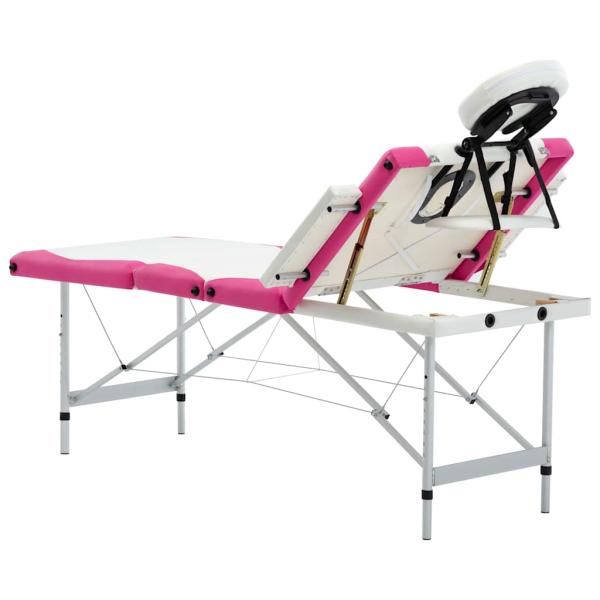 Massageliege Klappbar 4-Zonen Aluminiumgestell Weiß und Rosa
