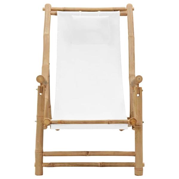 Liegestuhl Bambus und Canvas Cremewei?