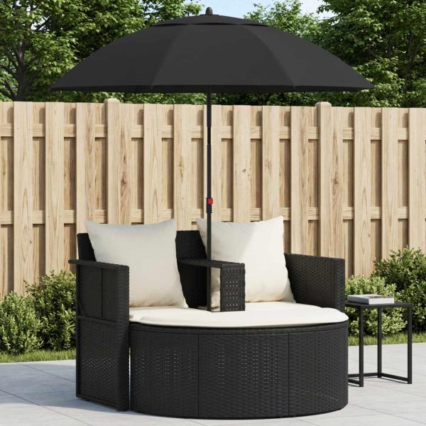 ARDEBO.de - Gartenbett mit Sonnenschirm Braun Poly Rattan