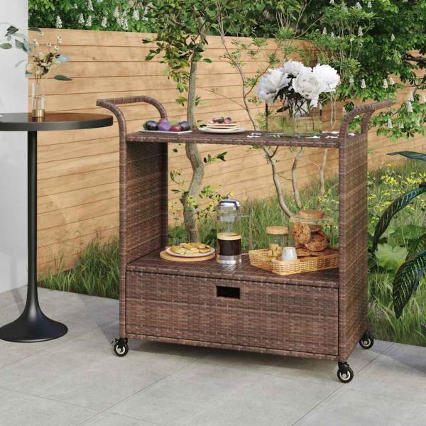 ARDEBO.de - Barwagen mit Schublade Braun 100x45x97 cm Poly Rattan