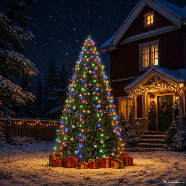 ARDEBO.de - Weihnachtsbaum-Lichternetz mit 300 LEDs Mehrfarbig 300 cm