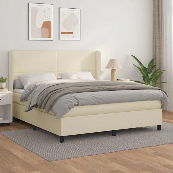 ARDEBO.de - Boxspringbett mit Matratze Creme 180x200 cm Kunstleder