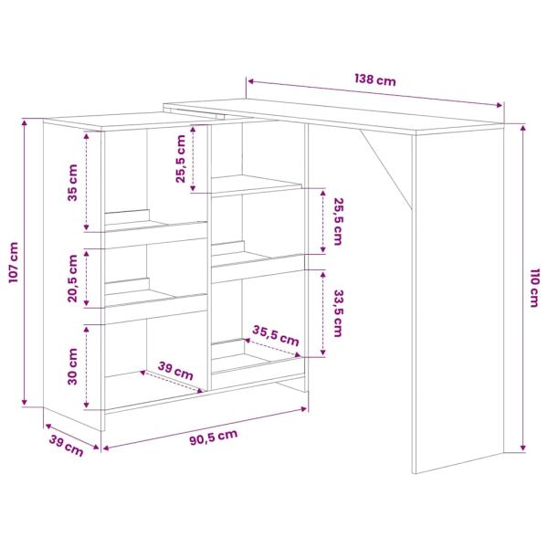 Bartisch mit Beweglichem Regal Weiß 138x39x110 cm