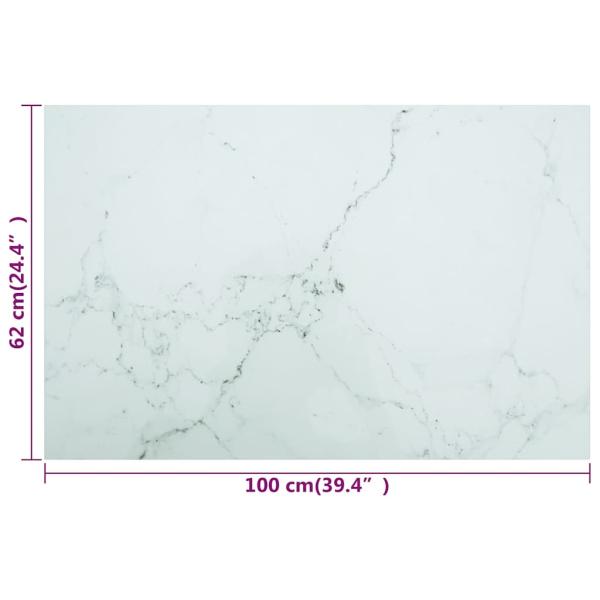 Tischplatte Weiß 100x62 cm 8 mm Hartglas in Marmoroptik