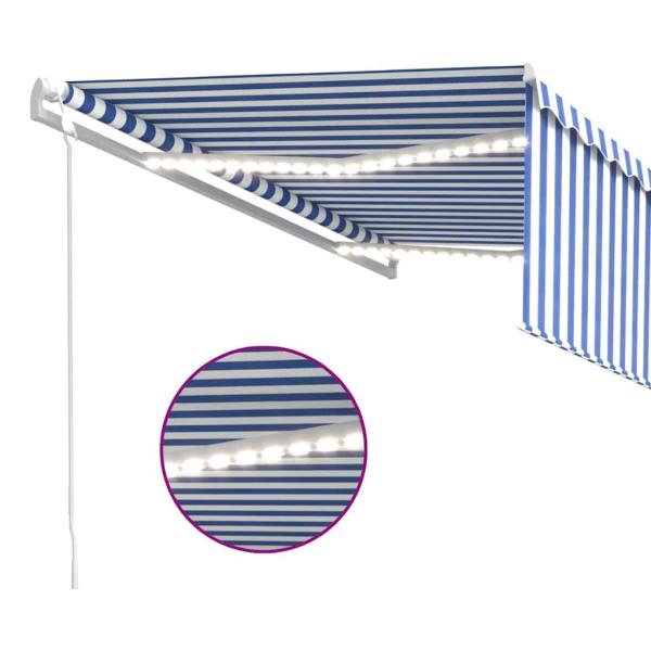 Markise Automatisch mit Rollo LED Windsensor 4x3 m Blau & Weiß