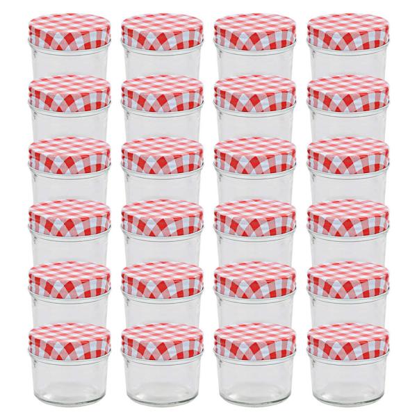 ARDEBO.de - Marmeladengläser mit Weißen/Roten Deckeln 24 Stk. 110 ml