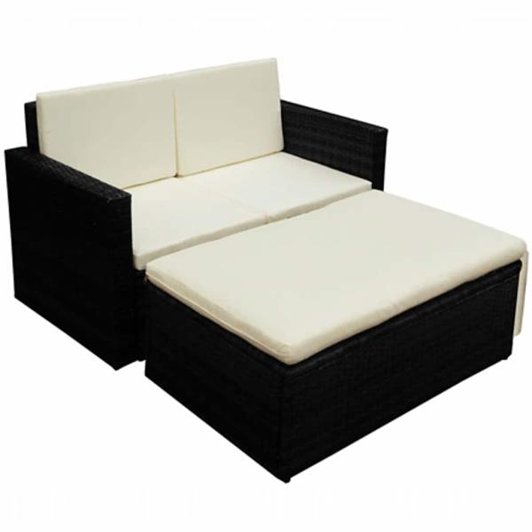 ARDEBO.de - 2-tlg. Garten-Lounge-Set mit Kissen Poly Rattan Schwarz