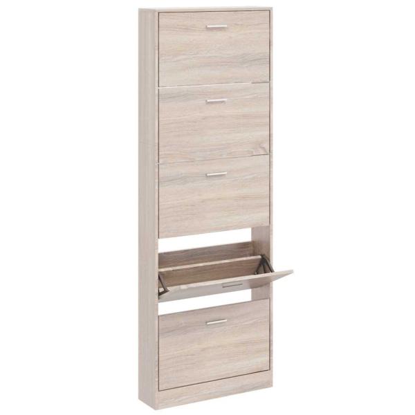 Schuhschrank mit 5 Schuhkippern Holz Eichen-Optik
