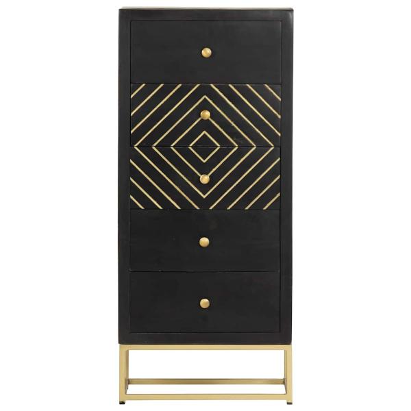 Schubladenschrank Schwarz Golden 45x30x105cm Mangoholz