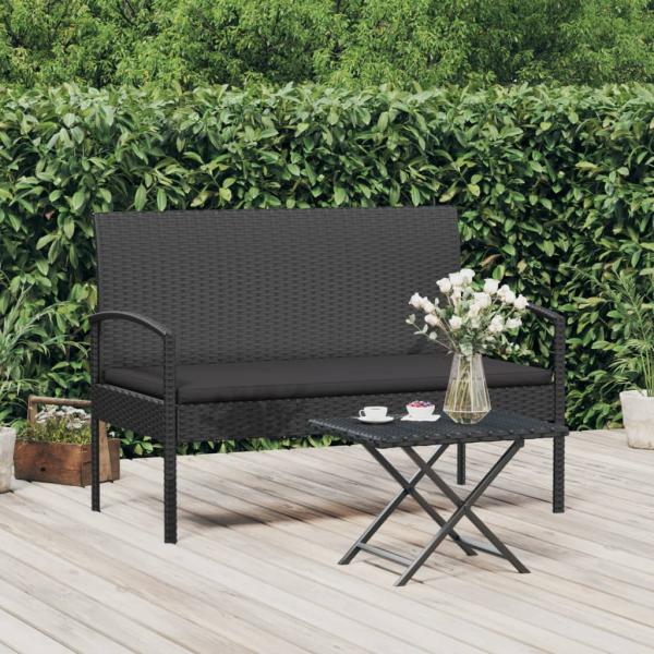 ARDEBO.de - Gartenbank mit Kissen Schwarz 105 cm Poly Rattan