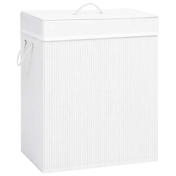 ARDEBO.de - Bambus-Wäschekorb mit 2 Fächern Weiß 100 L