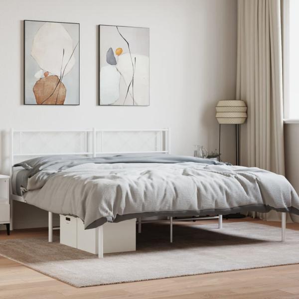 ARDEBO.de - Bettgestell mit Kopfteil Metall Weiß 160x200 cm