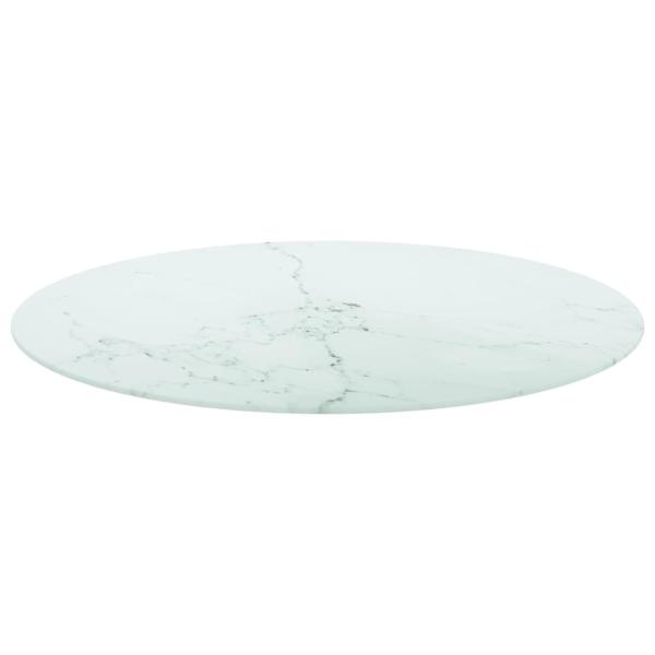 Tischplatte Weiß Ø80x1 cm Hartglas in Marmoroptik