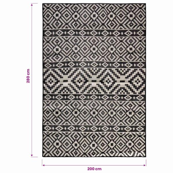 Outdoor-Teppich Flachgewebe 200x280 cm Schwarz Gestreift