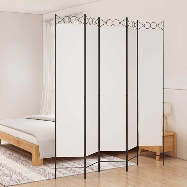 ARDEBO.de - 5-tlg. Paravent Weiß 200x220 cm Stoff
