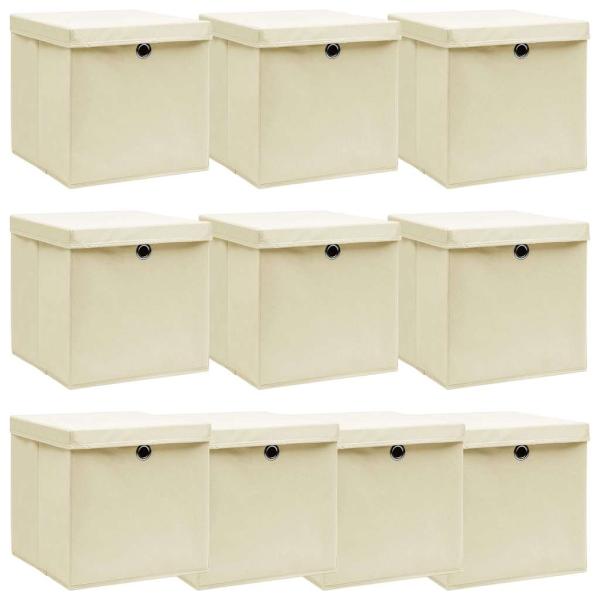 ARDEBO.de - Aufbewahrungsboxen mit Deckel 10 Stk. Creme 32x32x32 cm Stoff