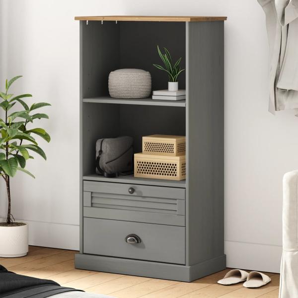ARDEBO.de - Bücherregal VIGO Grau 60x35x114,5 cm Massivholz Kiefer
