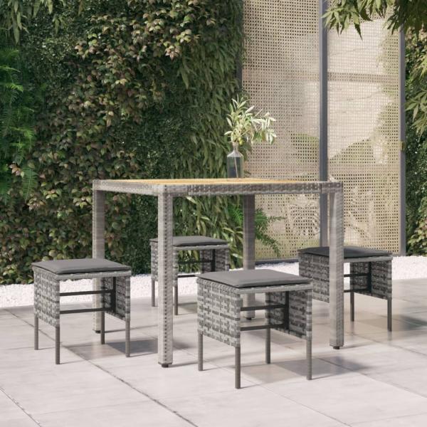 ARDEBO.de - Gartenhocker mit Kissen 4 Stk. Grau Poly Rattan