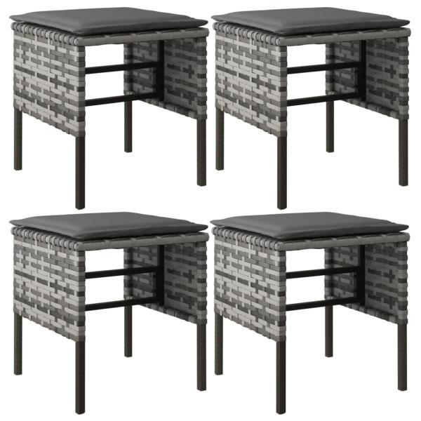 Gartenhocker mit Kissen 4 Stk. Grau Poly Rattan