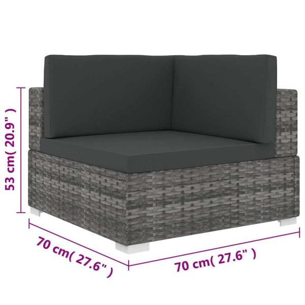 Sofa-Eckteil mit Kissen Poly Rattan Grau