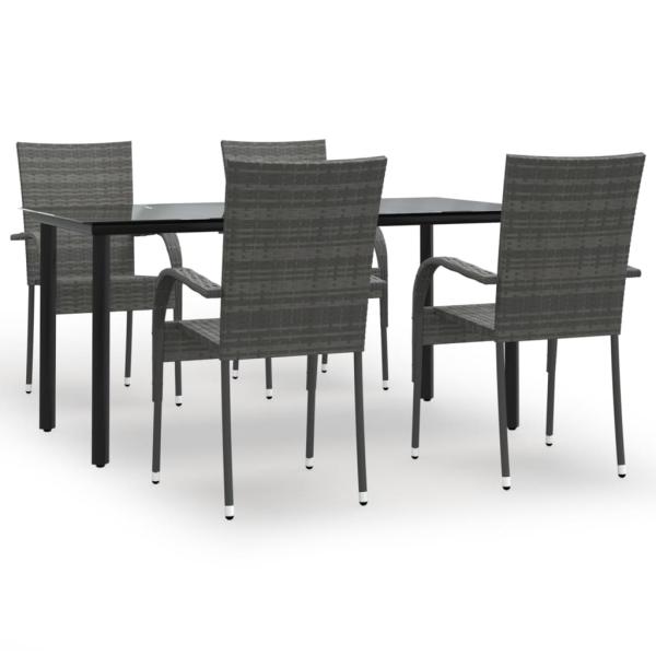 5-tlg. Garten-Essgruppe Grau Poly Rattan