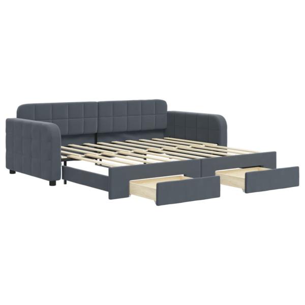 Tagesbett Ausziehbar mit Schubladen Dunkelgrau 90x190 cm Samt