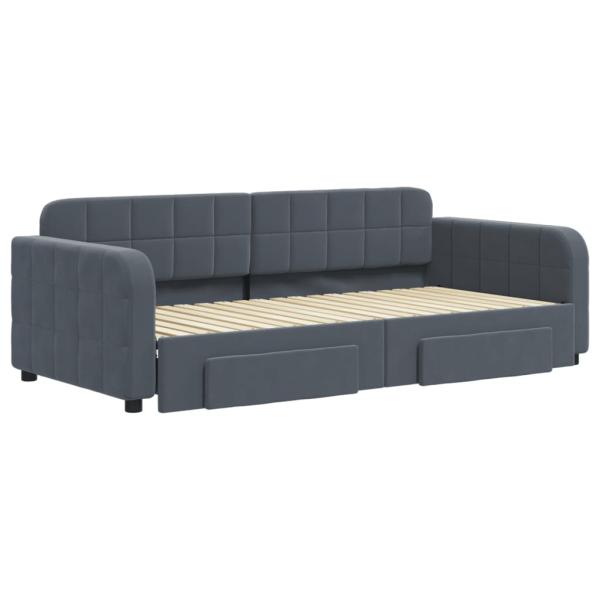 Tagesbett Ausziehbar mit Schubladen Dunkelgrau 90x190 cm Samt