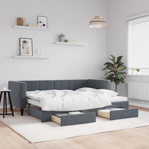 ARDEBO.de - Tagesbett Ausziehbar mit Schubladen Dunkelgrau 80x200 cm Samt