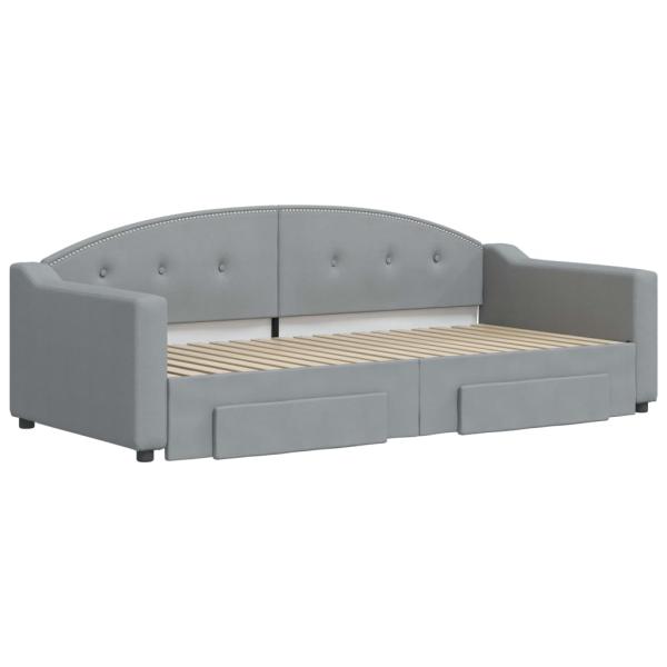 Tagesbett Ausziehbar mit Schubladen Hellgrau 90x190 cm Stoff
