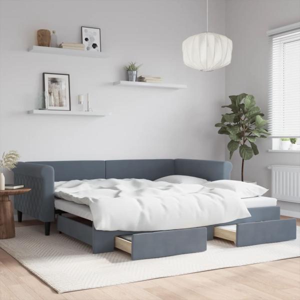 ARDEBO.de - Tagesbett Ausziehbar mit Schubladen Dunkelgrau 100x200 cm Samt