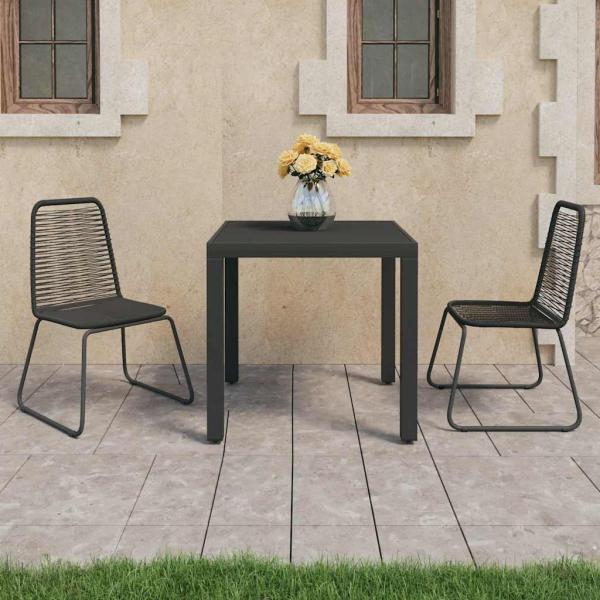 ARDEBO.de - 3-tlg. Garten-Essgruppe PVC Rattan Schwarz