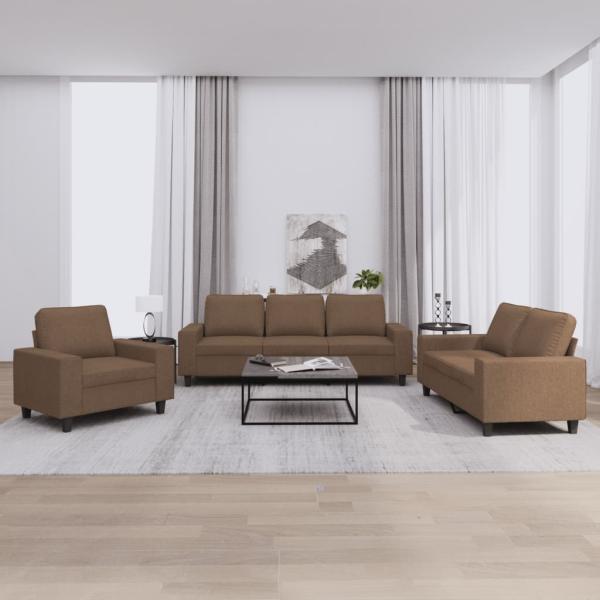 ARDEBO.de - 3-tlg. Sofagarnitur Braun Stoff